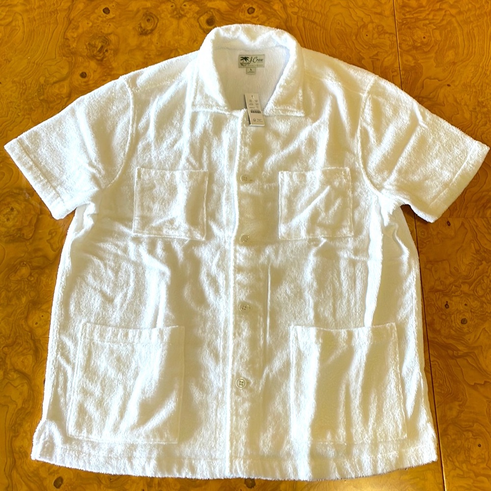 J. Crew short sleeve white terry cloth button down, Unworn with tags.